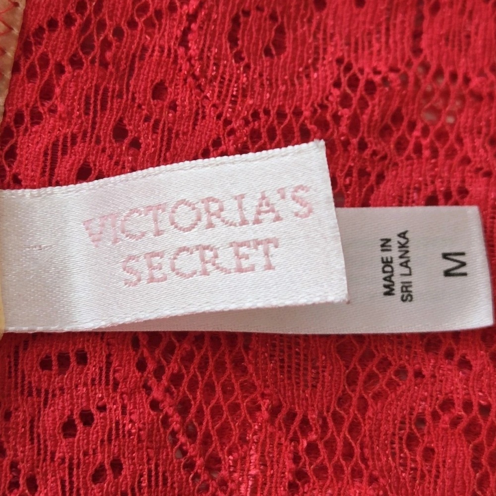 Victoria's Secret Vintage Red Long Lace Bralette Bra Size M Semi Sheer - Picture 3 of 7